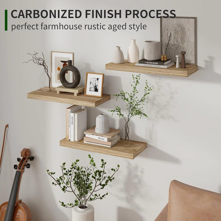 Floating Shelves Set of 3 Wall Mounted Paulownia Wood Storage Display Shelf Kit