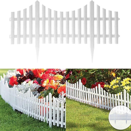 Lawn Border Edge Fence 10pcs White Plastic Wood Effect Garden Edging Picket