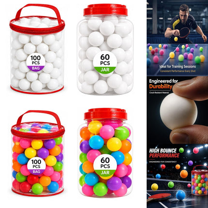 ABS Table Tennis Balls with Storage Jar for Training & Games