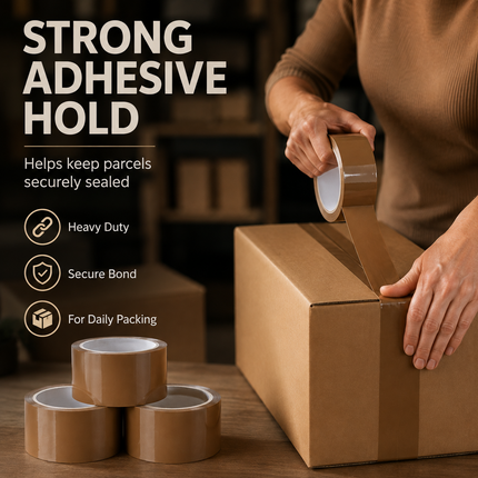 Parcel Tape 48mm X 66m Strong Heavy Duty for Secure Box Packing 3-Rolls Brown
