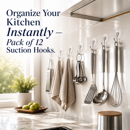 Suction Wall Hooks 12-Pack Clear Heavy Duty Holders