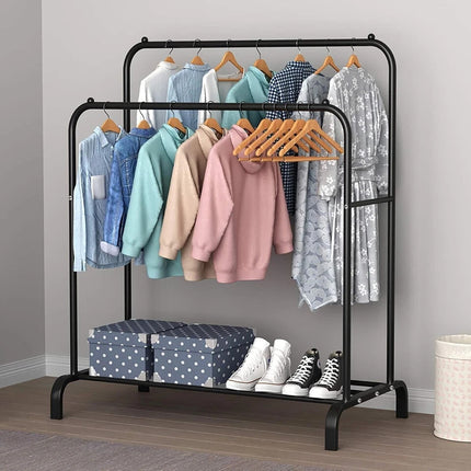 Double Clothes Rail Heavy Duty Garment Rack with Shoe Storage Display Stand