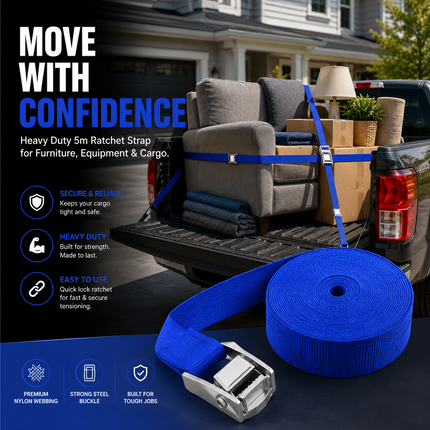 Ratchet Tie Down Strap 5m Heavy Duty Cargo Belt