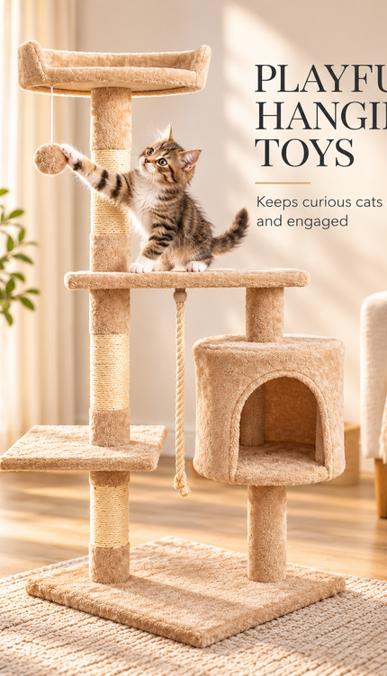 Multi Level Cat Tree 120cm Sisal Scratching Post Hammock Condo Climbing Tower