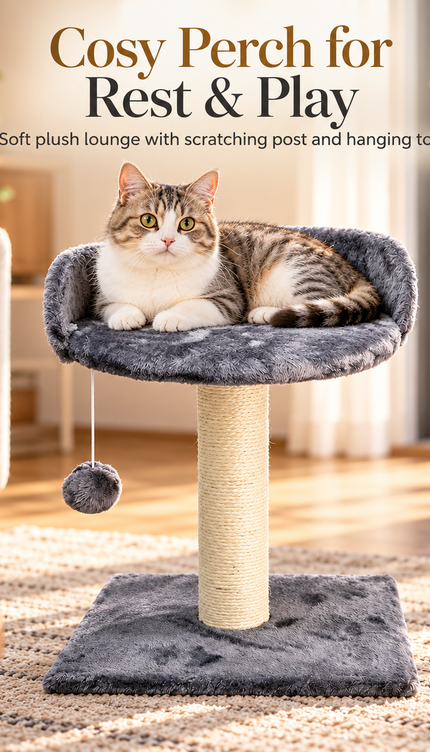 Compact Cat Tree 41cm Sisal Scratching Post Soft Plush Bed Hanging Ball Toy