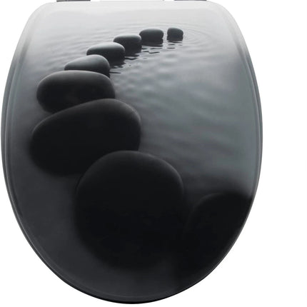 18” Universal Bathroom Toilet Seat – Pebbles Black Novelty WC Seat with Fittings