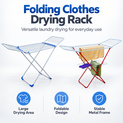 Winged Folding Clothes Airer Heavy Duty Metal Laundry Drying Rack Indoor 18M/25M