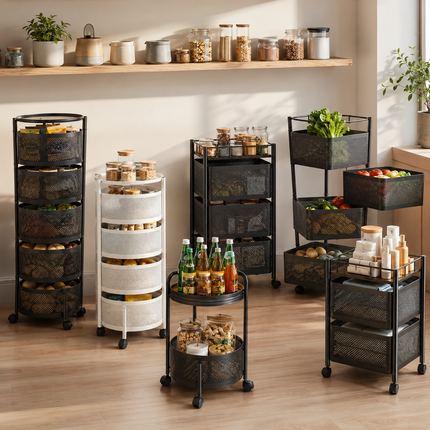 Trolley Rack Rotating Storage Kitchen Bathroom Vegetable Organizer Cart Shelf