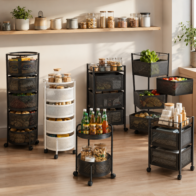 Trolley Rack Rotating Storage Kitchen Bathroom Vegetable Organizer Cart Shelf
