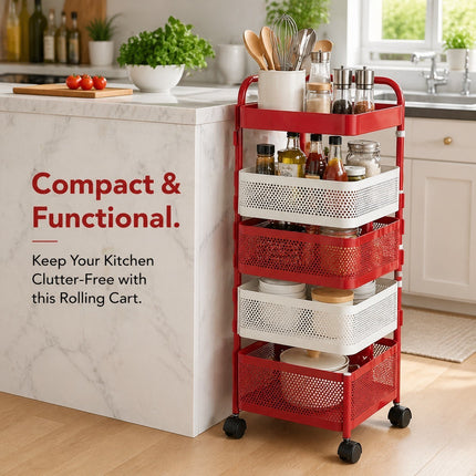 Rotating Storage Rack 5 Tier Square Shelf Kitchen Bathroom Trolley Organizer