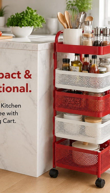 Rotating Storage Rack 5 Tier Square Shelf Kitchen Bathroom Trolley Organizer