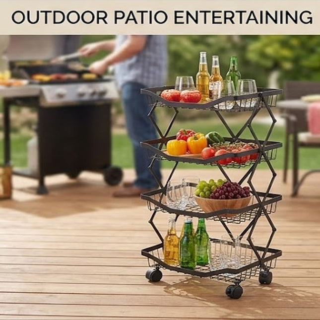5 Tier Folding Rolling Storage Trolley Fruit & Vegetable Kitchen Cart With Wheel