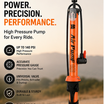 Bike Floor Pump 140 PSI with Gauge Bicycle Air Pump for Presta & Schrader Valves