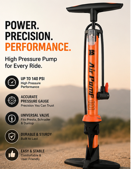 Bike Floor Pump 140 PSI with Gauge Bicycle Air Pump for Presta & Schrader Valves