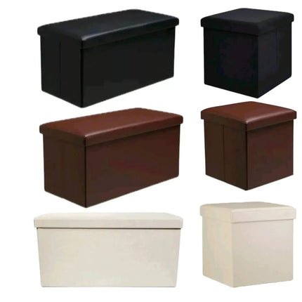 Folding Storage Box Faux Leather Home Footstool Ottoman Seat Stool Storage Boxes