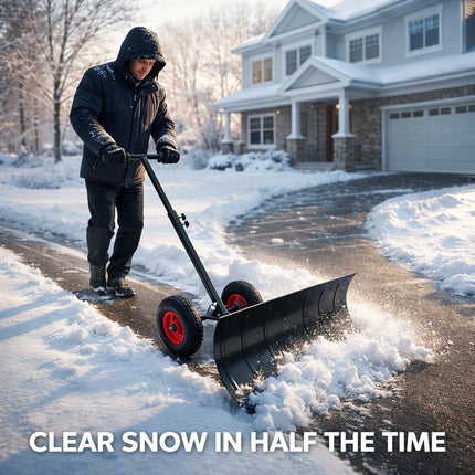 Snow Shovel with Wheels Adjustable Handle Multi Angle Snow Pusher Blade