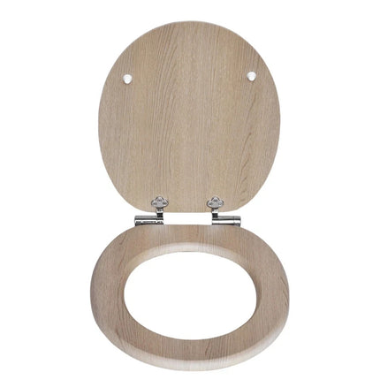 Universal Toilet Seat With Fitting Light Oak Design MDF Bathroom WC Seat 18"