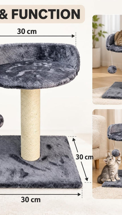Compact Cat Tree 41cm Sisal Scratching Post Soft Plush Bed Hanging Ball Toy