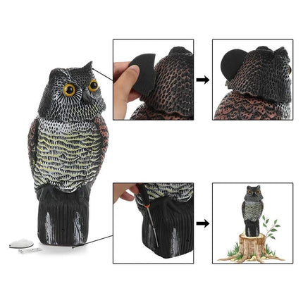 Large Decoy Owl Bird Deterrent with 360° Rotating Head Garden Outdoor Scarer