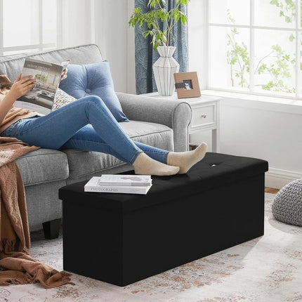 OTTOMAN STORAGE BOX FOLDING STORAGE OTTOMAN POUFFE BENCH SEAT TOY BOX 76cm