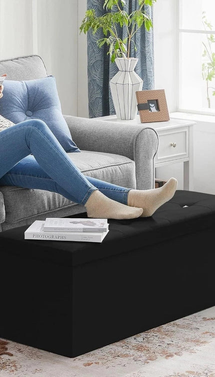 OTTOMAN STORAGE BOX FOLDING STORAGE OTTOMAN POUFFE BENCH SEAT TOY BOX 76cm