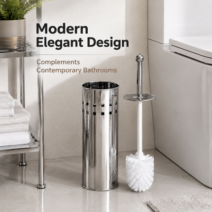 Toilet Brush and Holder Set Stainless Steel Bathroom WC Deep Cleaning Brush 38cm