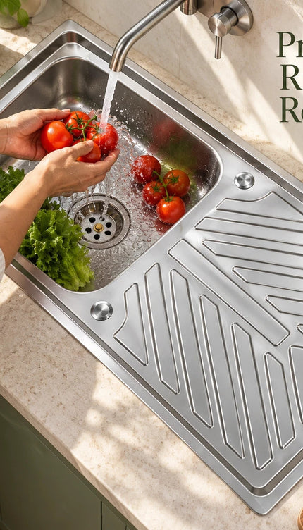 Stainless Steel Single Bowl Kitchen Sink with Draining Board