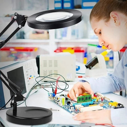 LED Magnifier Lamp 3X Glass with Desk Clamp Light 3 Color Modes Adjustable