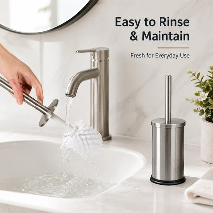 Stainless Steel Toilet Brush & Holder Bathroom WC Cleaning Brush Set Long Handle