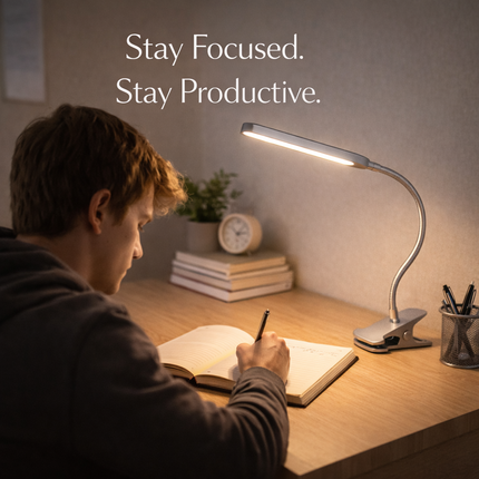 Clip On LED Desk Lamp Silver USB Powered Flexible Adjustable Clamp Reading Light