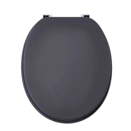 Universal Toilet Seat Jet Black Wooden MDF Bathroom WC Easy Fit With Fittings