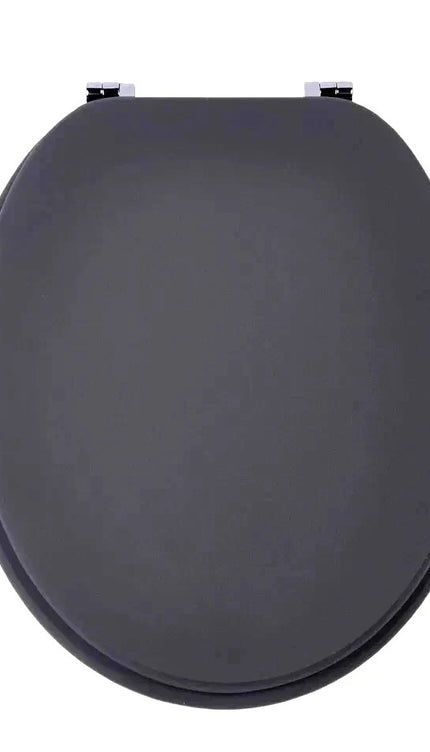 Universal Toilet Seat Jet Black Wooden MDF Bathroom WC Easy Fit With Fittings
