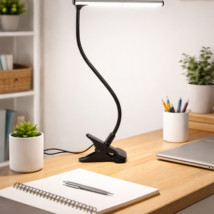 USB LED Clip-On Desk Lamp Flexible Adjustable Reading Light Bedside Table