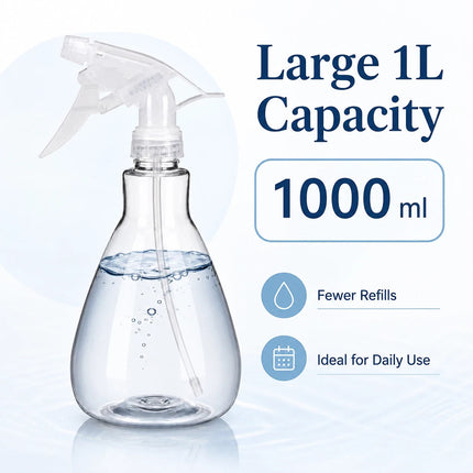 Trigger Spray Bottle 1L Empty Clear Sprayer for Salon Cleaning Plants Bottle