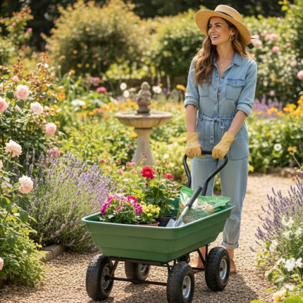 Garden Trolley Dump Cart Heavy Duty 300KG Tipping Wheelbarrow Truck Trailer 75L