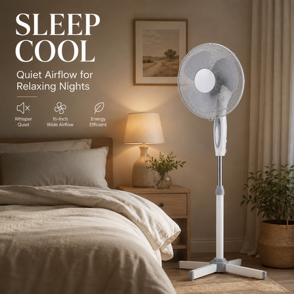 16” Fan Pedestal Oscillating Adjustable Height 3 Speed Powerful Airflow