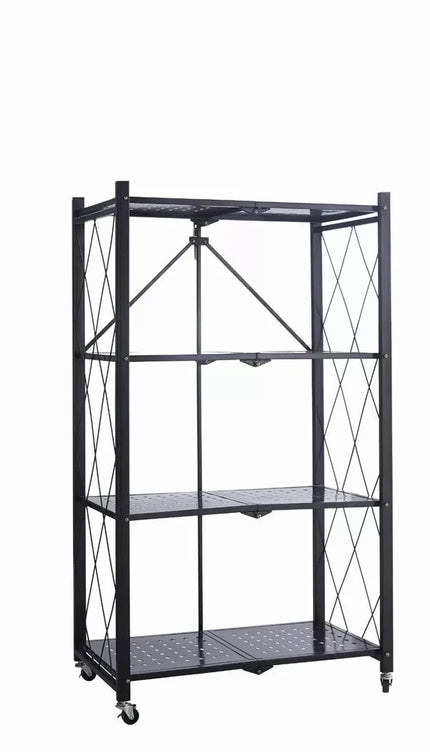 Foldable Metal Storage Shelf Rack with Wheels – 3/4/5 Tier, Black