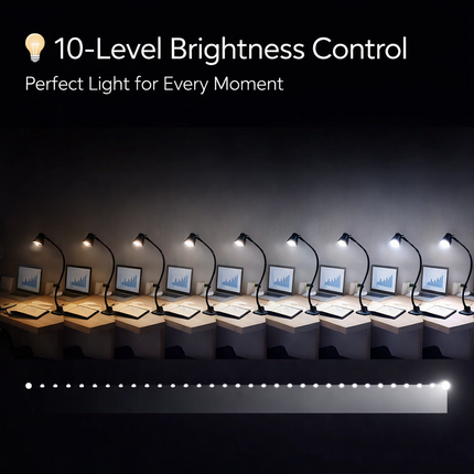 LED Desk Lamp Clip-On 3W Flexible Reading Light Eye Care 10-Level Brightness
