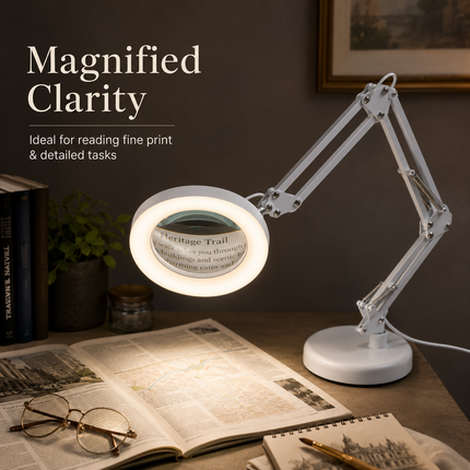 3X Magnifying Glass LED Desk Lamp Stepless Dimmable 3 Colour Swing Arm
