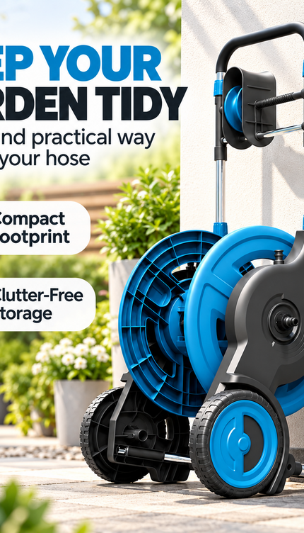 Garden Hose Reel Cart Wheels 50M Capacity Heavy Duty Garden Hose Holder Trolley
