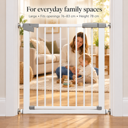 Baby Stair Gate | Pressure Fit Auto-Close Child & Pet Safety Gate – White
