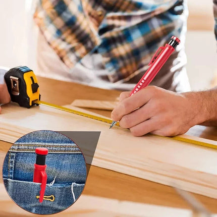 Carpenter Pencil Set + 6 Refills Deep Hole Mechanical Construction Tool Leads
