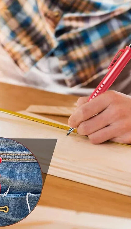 Carpenter Pencil Set + 6 Refills Deep Hole Mechanical Construction Tool Leads