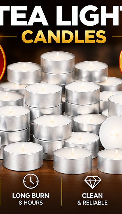 Tea Lights Wax Candles 4/8 Hour Long Burn White Unscented Tealights 200 Pack