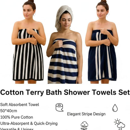 2 Pack Cotton Terry Bath & Shower Towels Soft Absorbent 50x40cm for for Unisex