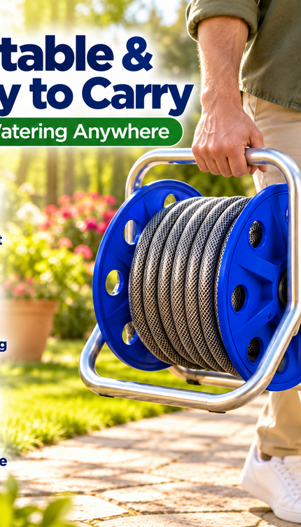 Garden Hose Reel Cart with 1/2" 15M Hose Portable Trolley Spray Nozzle Connector