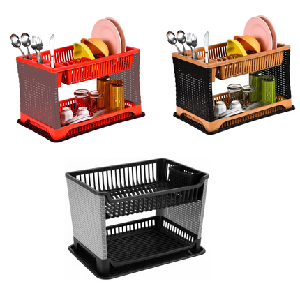 Dish Drying Rack Cup Drainer Plastic 2-Tier Strainer Holder Tray for Kitchen New