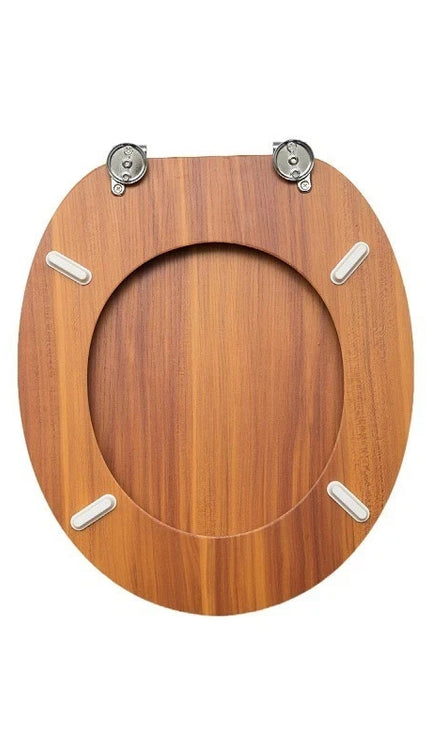 18'' Universal Wooden Toilet Seat | Easy Fit Bathroom WC Seat with Fixings