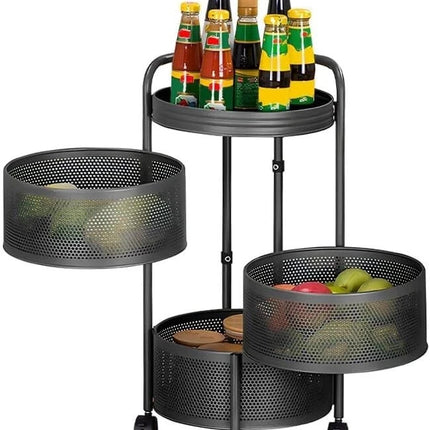Storage Rack 4 Tier Rotating Kitchen Bathroom Vegetable Trolley Cart Shelf