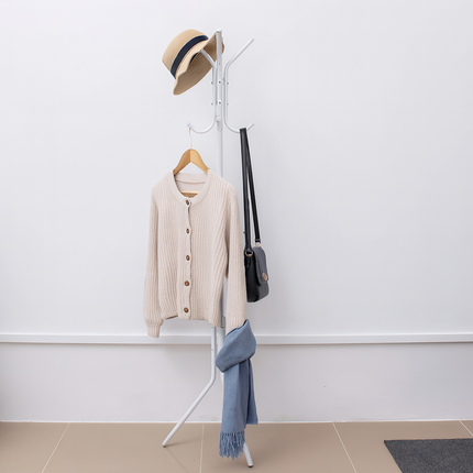 White Metal Coat Stand Garment Rack Jacket Umbrella Hanger 12 Hook Standing